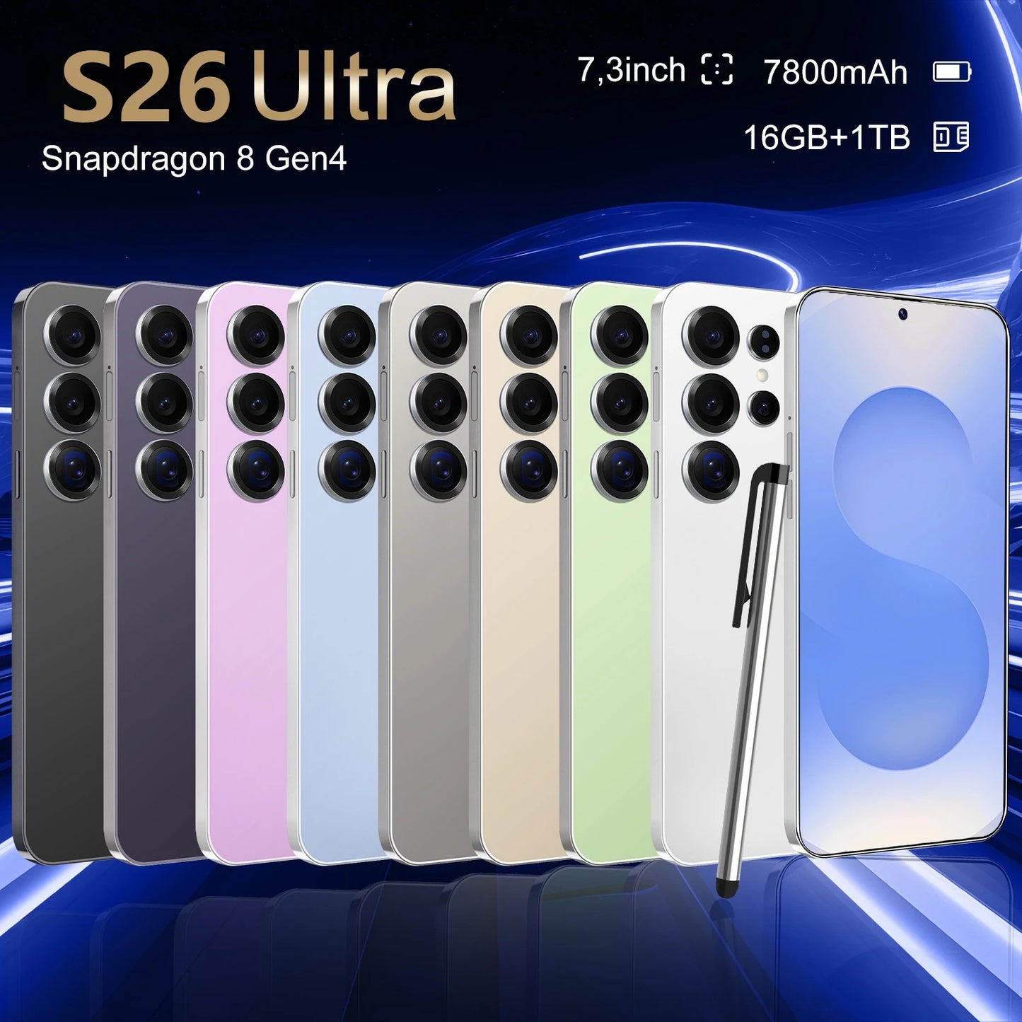 Hot Original Smartphone for S26 Ultra 7.3HD Cell Phone 5G Dual Sim 16MP+48MP 22G+2TB 7800mAh Android 14 Unlocked Mobile Phones