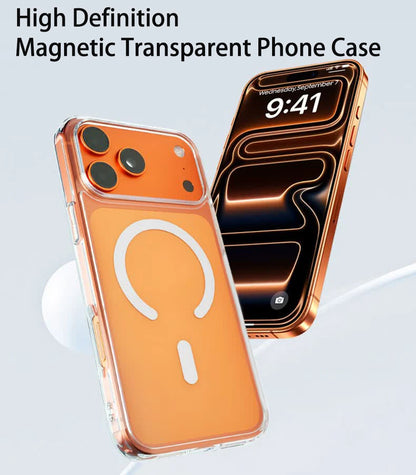 Magnetic Phone Case For iPhone 17 16 15 14 13 12 11 Pro Max Plus for Magsafe Wireless Charging Transparent Shockproof Back Cover