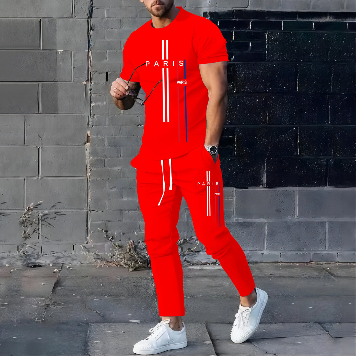 2024 Summer New Fashionable Men's Football Sportswear T-shirt Pants Set Casual Short Sleeve Set Jogging Fitness Clothing