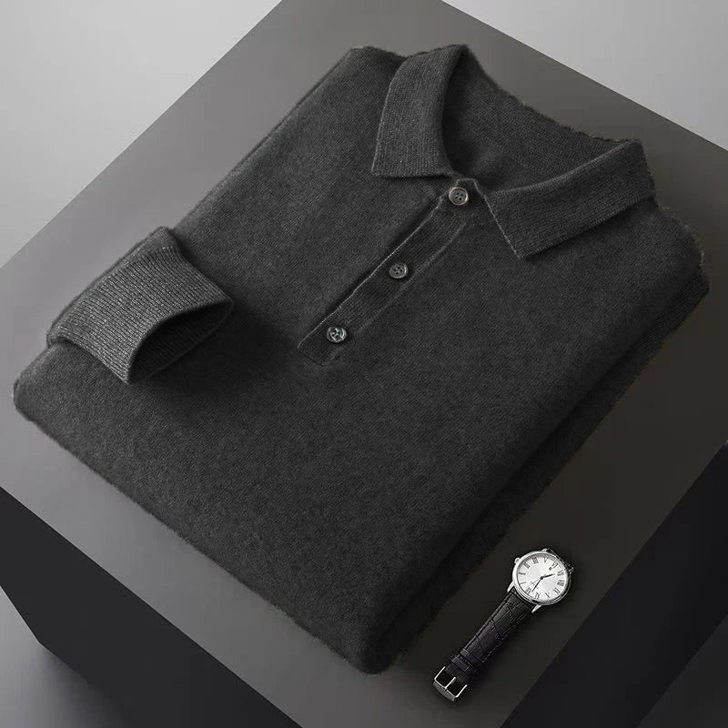 Mens Button Pullover Sweater Lapel Slim Fit Pullover Knit HeavyWeight Polo Sweaters Winter Outdoor Warm Solid Color Streetwear