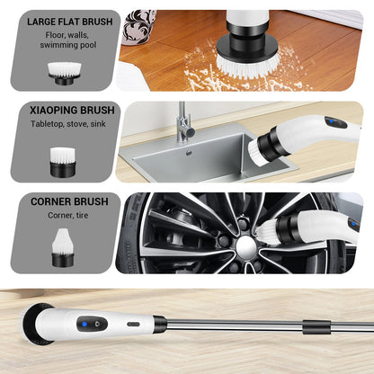 Cordless Electric Cleaning Brush - 7-in-1 Multi-Surface Scrubber with 2-Speed Adjustment, Detachable Extension Handle