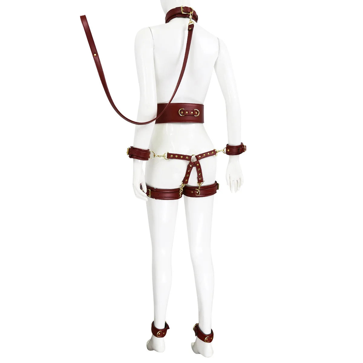 Professional BDSM Red Leather Harness Set Collar Handcuffs Restraint Kit for Women Slave Role Play Fetish Gear Adult Game Toy