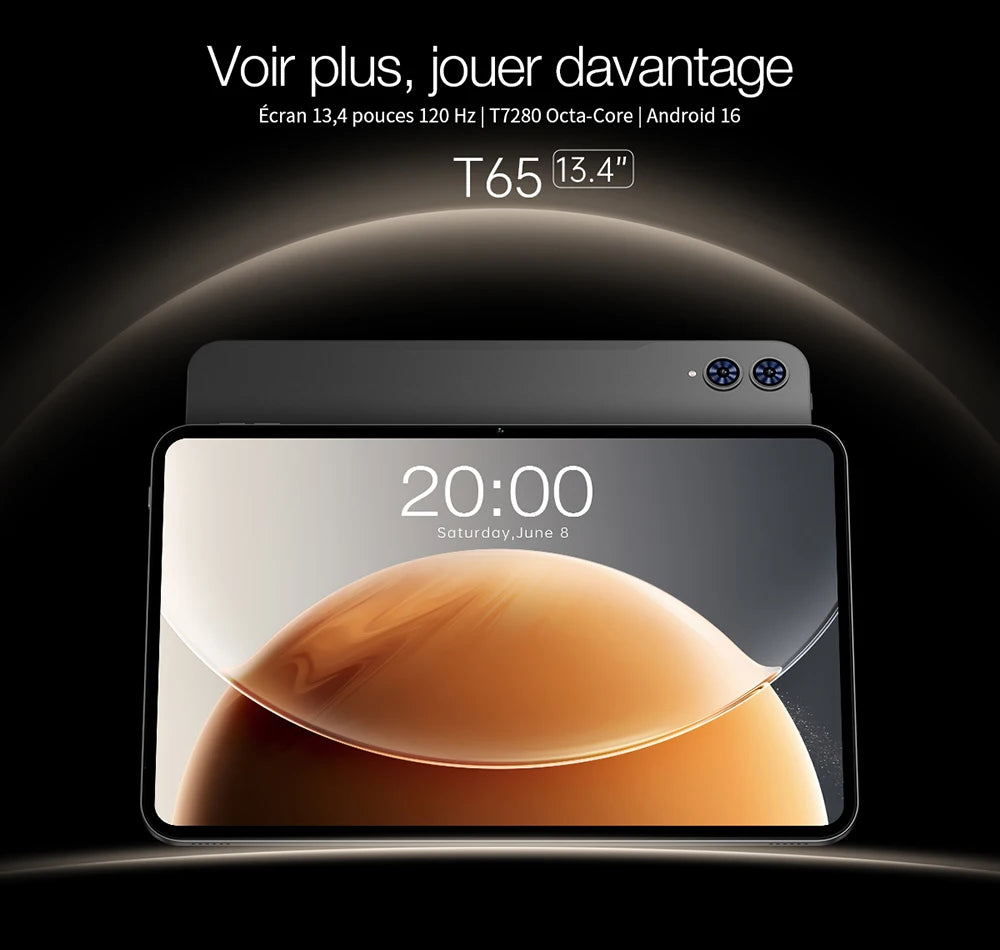 Teclast T65 Android 16 Tablet 13.4 Inch 1920X1200 120Hz T7280 8 Cores (6+20)Max 26Gb Ram 128Gb Rom 4g Lte 8000Mah 13Mp+5Mp
