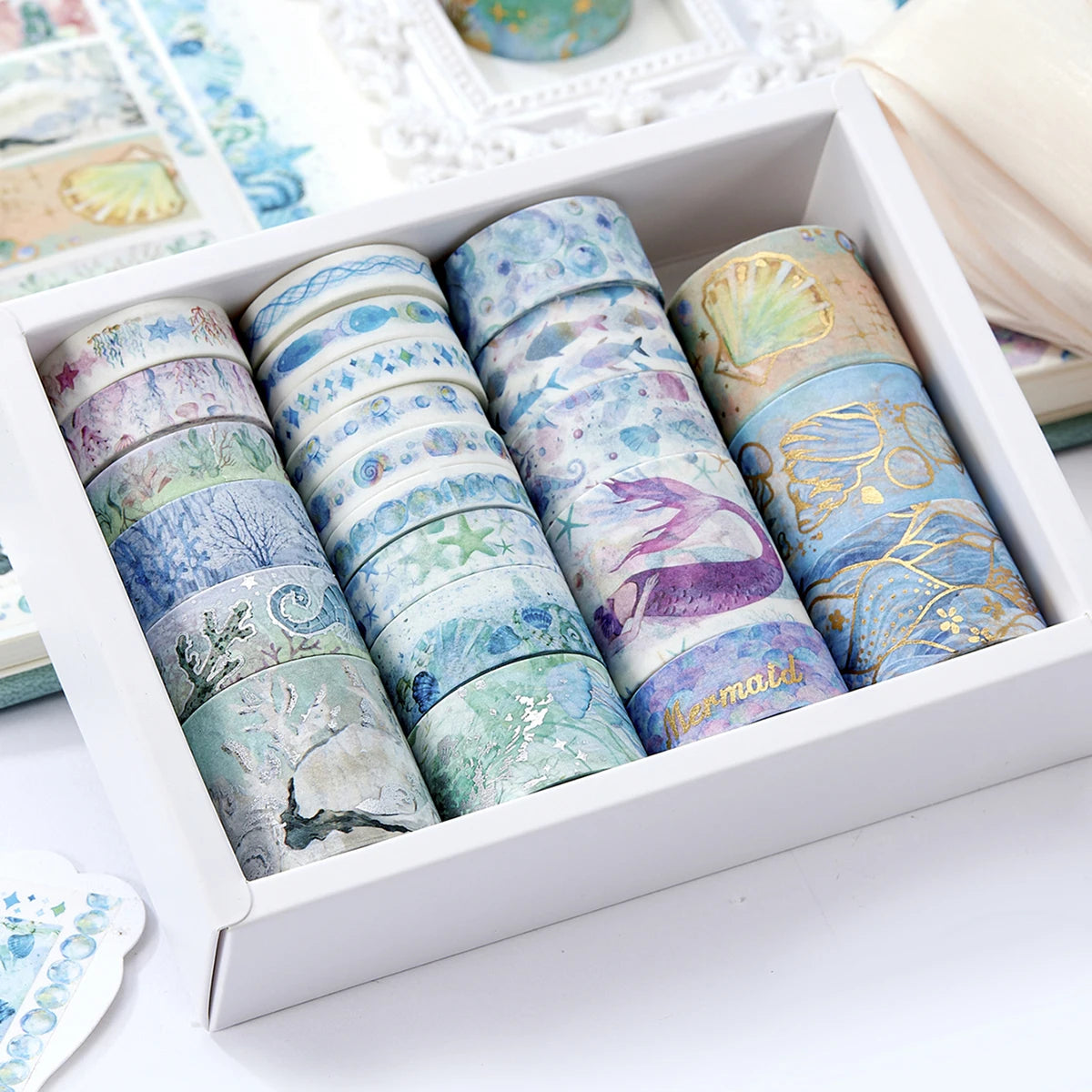 24 Rolls/Box Oil Painting Theme Washi Tape Set, Gilded Style Design Decorative Handmade DIY Decoration Materials Tape