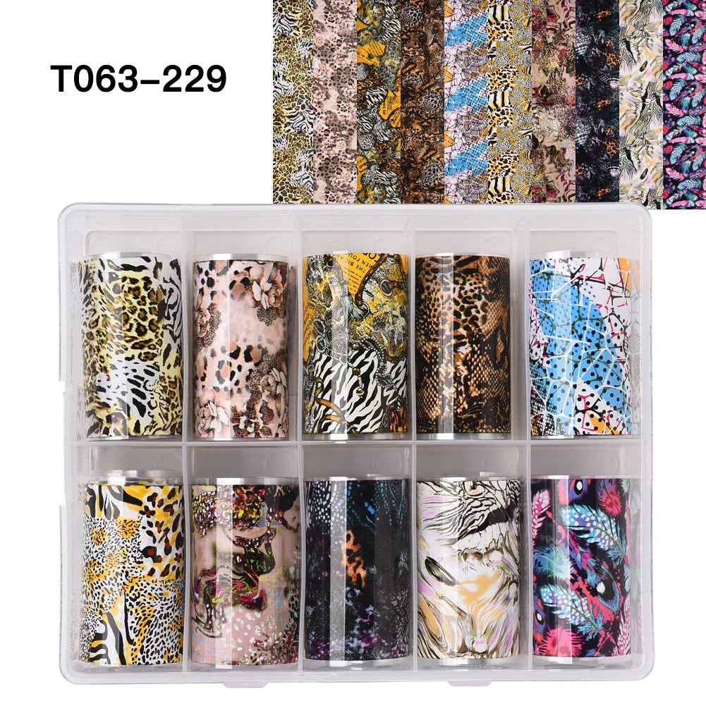 10 Patterns New Metal Nail Foils for Transfer Paper Stickers Floral Chameleon Nails Wraps DIY Water Marble Nail Art Decorations