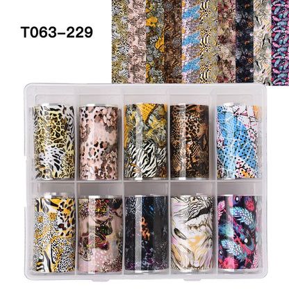 10 Patterns New Metal Nail Foils for Transfer Paper Stickers Floral Chameleon Nails Wraps DIY Water Marble Nail Art Decorations