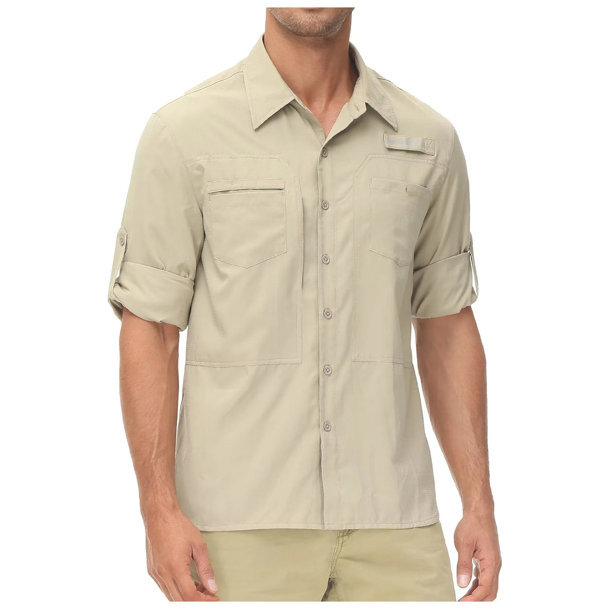 Men's Long Sleeve Fishing Shirts UPF 50+ Sun Protection Breathable Lightweight Travel Work Button Down Shirt with Zipper Pocket