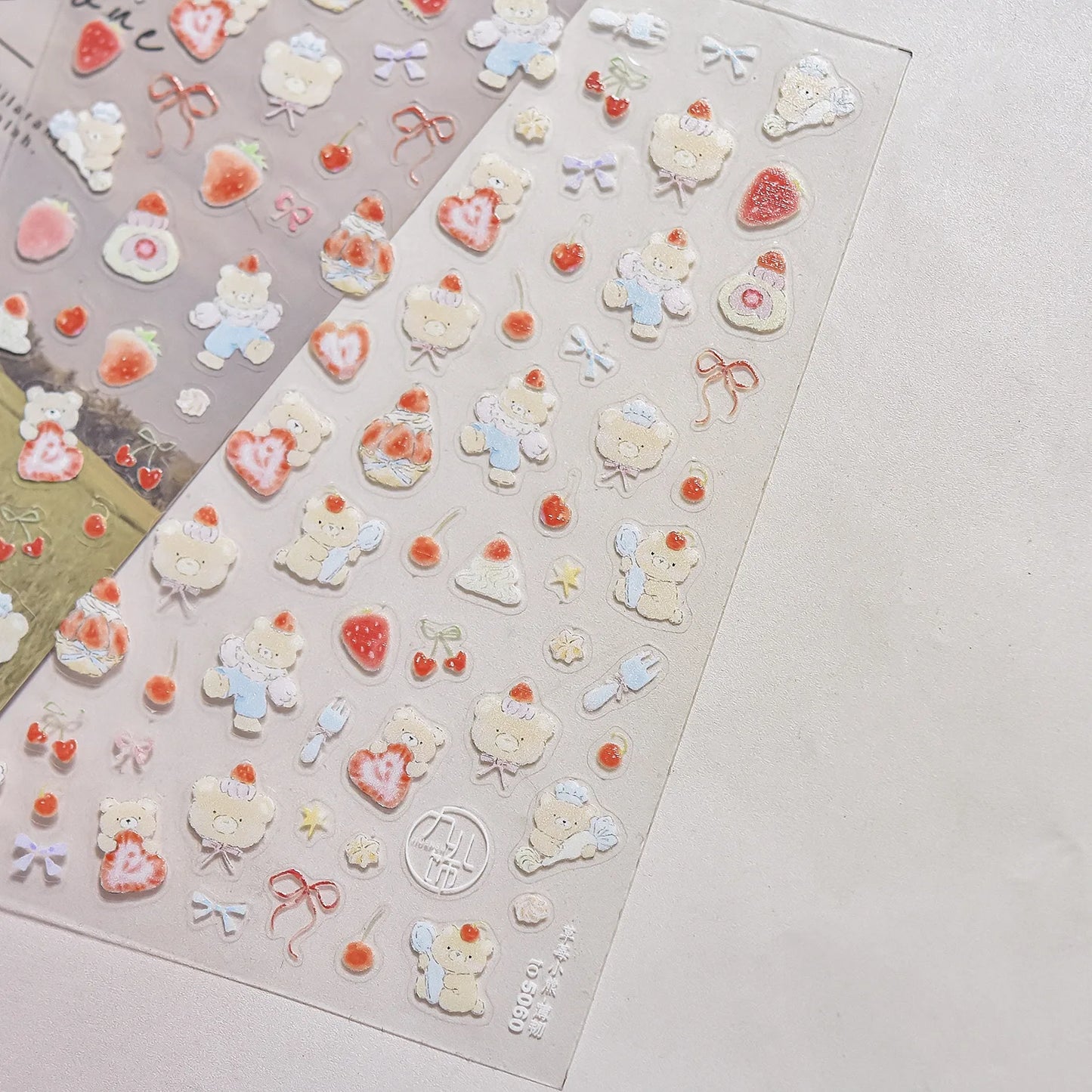 5D Pudding Jelly Dessert Fruit Cherry Pink Claw Print Bowknot Tie knot Love Heart Stars Nail Art Sticker Adhesive Manicure Decal