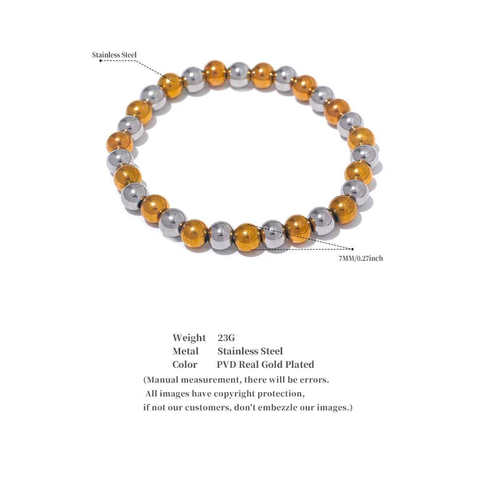 Yhpup 3/4/5/6 MM Stainless Steel Beads Daily Handmade Elastic Bracelet Bangle Waterproof Wrist Wholesale Gold Color Jewelry Men