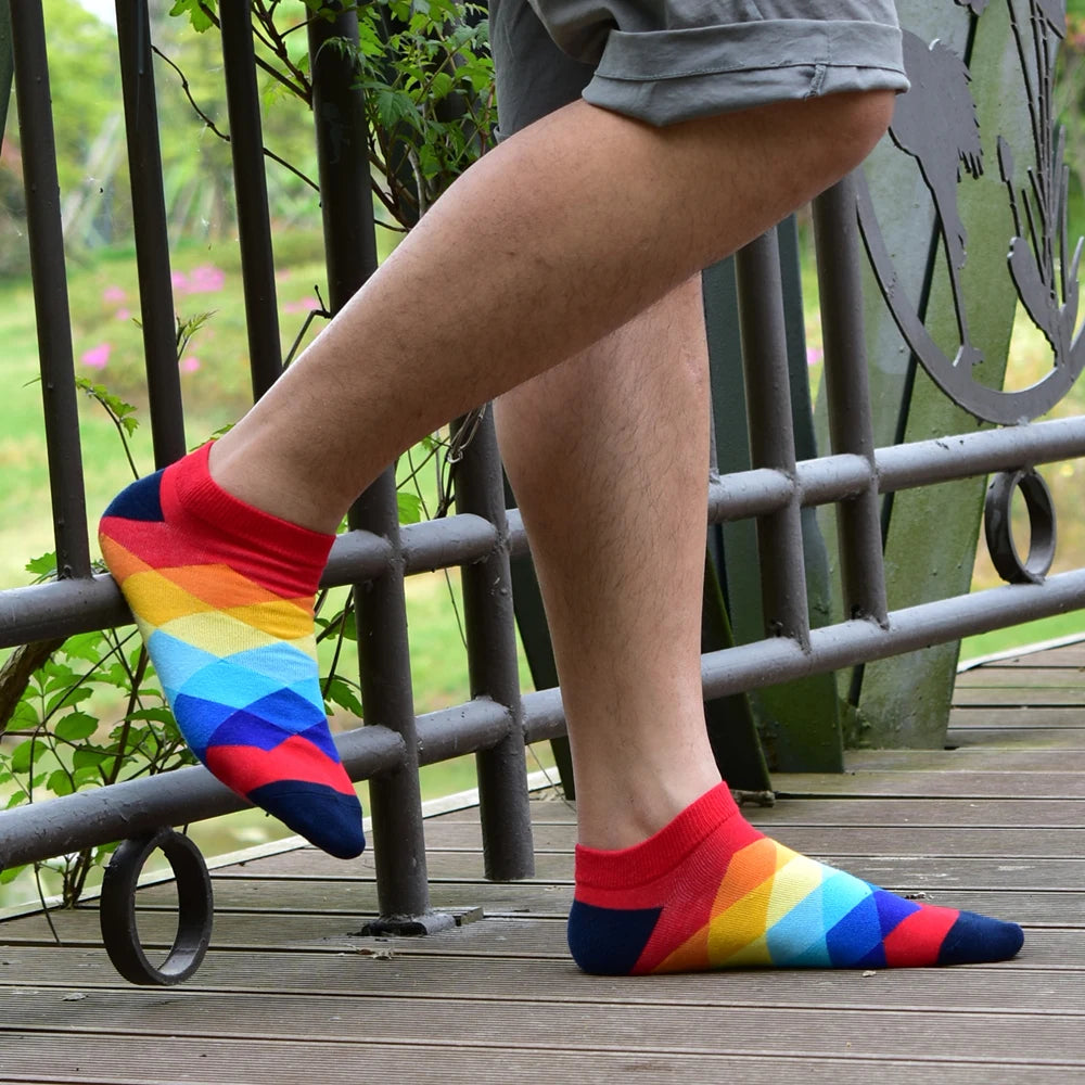6 Pairs Men Novelty Fashion Colorful Casual Ankle Short Socks Harajuku Grid Space Cotton Happy Funny  Men Women Socks