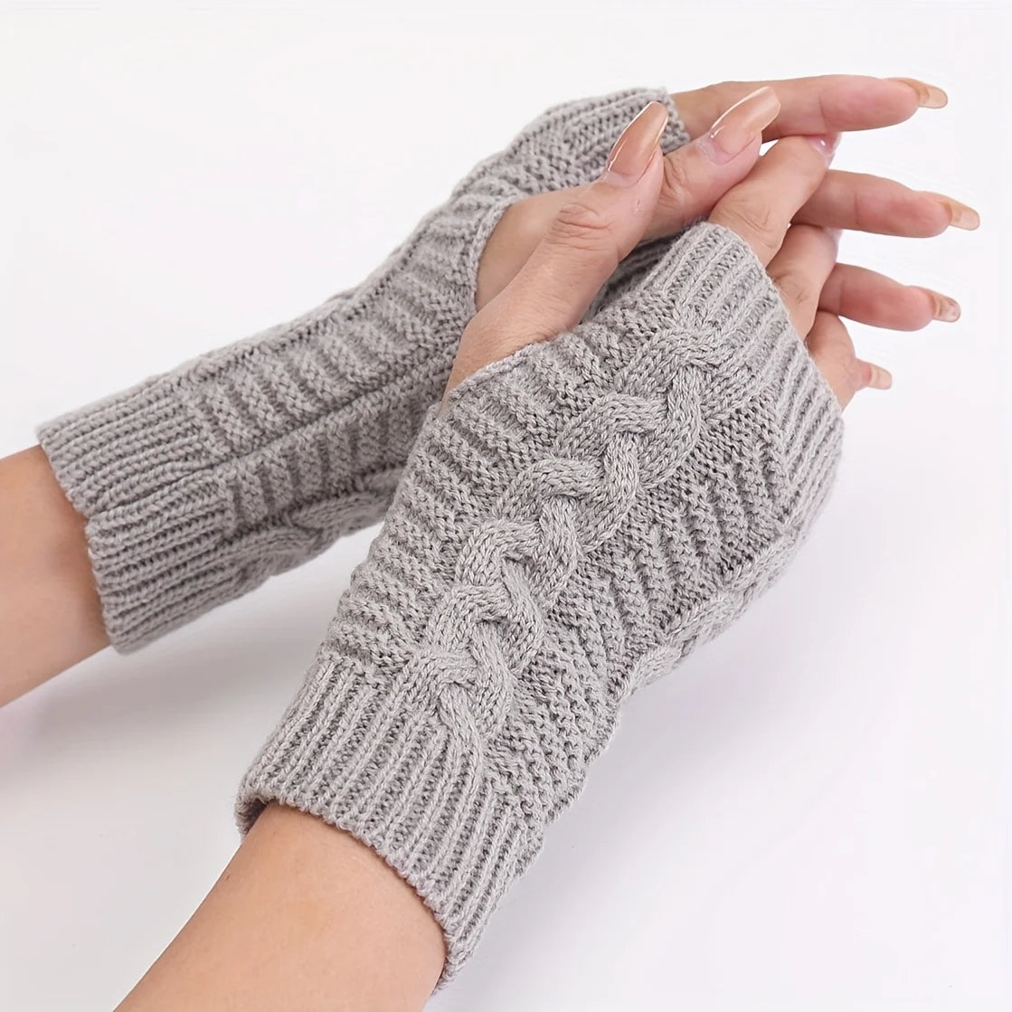 Comfortable Winter Gloves for Women - White Semi-Finger Gloves with Elastic No-Finger Design for Warmth, Stretchy and Comfortable