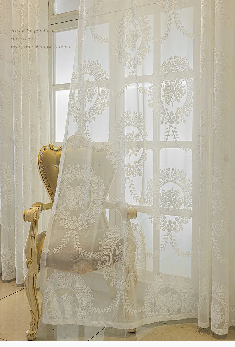 French Romantic Gauze Curtain Minimalist White Transparent Curtain Luxury Living Room Decoration Curtains Bedroom Curtain rideau