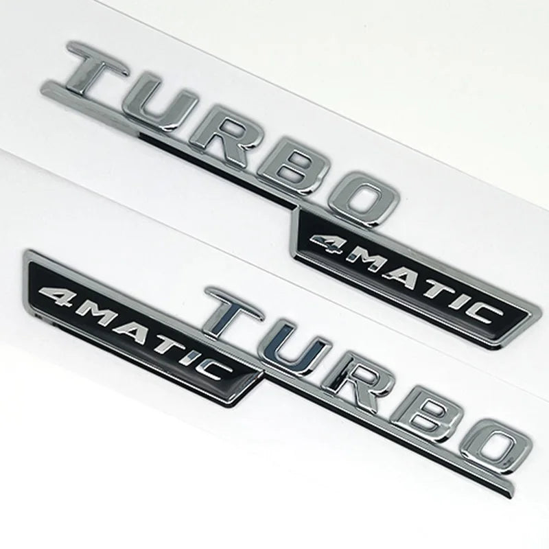 2pcs Car Letters Fender Trim Badge Turbo 4matic Plus Emblem Sticker For Mercedes AMG A45 CLA45 C117 GLA45 GLE53 X247 Accessories