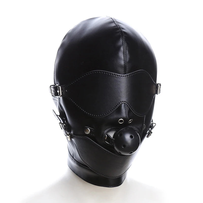Bondage BDSM Sex Mask Fetish Hood With Gags Leather  Deprivation Hood Adult Slave Games Full Head Sex Toys for Women Men Gay