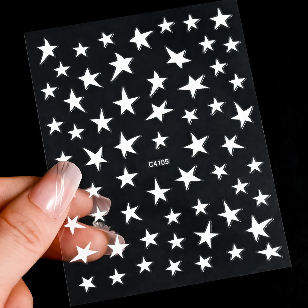 1pc Sliver Gold Star Nail Art Stickers Y2K Charms Self-Adhesive Sliders Laser White Chrome Gel Polish Decals Kawaii Accesories