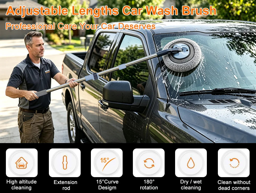 Car Wash Brush Long Handle Car Cleaning Brush Soft Hair Chenille Broom for Home Floor Window Telescopic Windshield Car Wash Mop