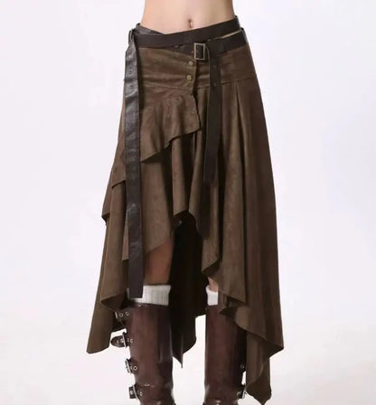 New In Autumn 2025 Trend Streetwear Y2K Skirts For Women's A Line Irregular Patchwork Long Skirts Faldas Woman Clothing