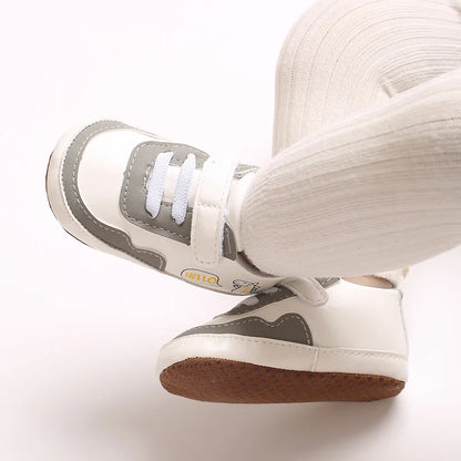 New Color Blocked 0-18M Spring And Autumn Baby Shoes For Men And Women PU Cartoon Printed Casual Sports Soft Soled Baby Walking