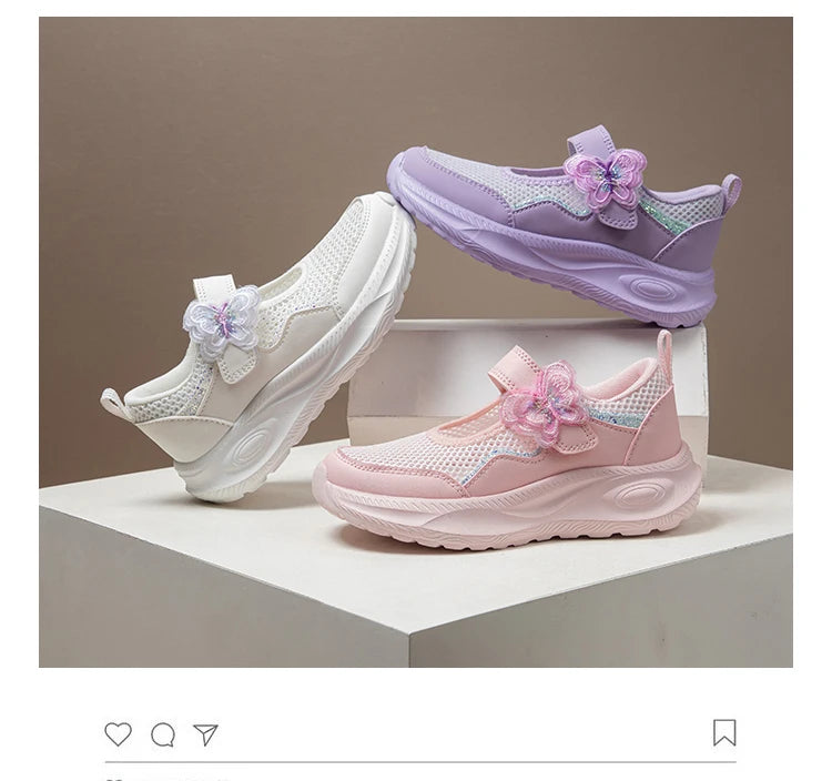 Summer Casual Shoes For Girls Mesh Breathable Children's Sneakers Cute Pink Anti-slippery Student Walking Footwear