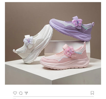Summer Casual Shoes For Girls Mesh Breathable Children's Sneakers Cute Pink Anti-slippery Student Walking Footwear