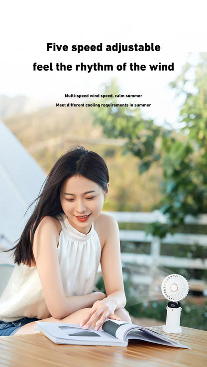 Lenovo Portable Handheld Fan Foldable Neck Hanging Fans 5 Speed USB Rechargeable Fan with Phone Stand & Display Screen 1800mAh