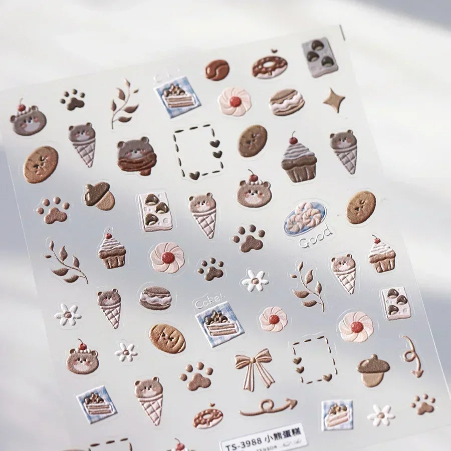 5D Pudding Jelly Dessert Fruit Cherry Pink Claw Print Bowknot Tie knot Love Heart Stars Nail Art Sticker Adhesive Manicure Decal