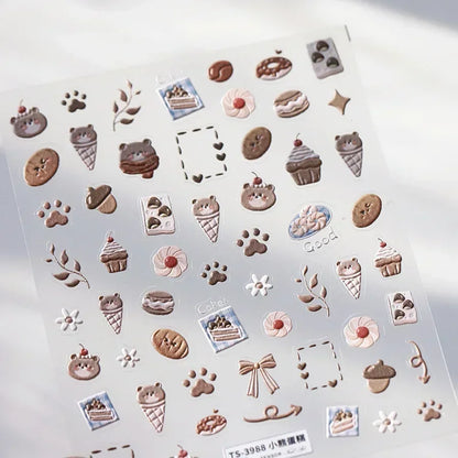 5D Pudding Jelly Dessert Fruit Cherry Pink Claw Print Bowknot Tie knot Love Heart Stars Nail Art Sticker Adhesive Manicure Decal
