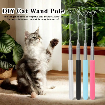 Retractable Cat Wand Pole Interactive with Hanging Loop DIY Cat Exercise Stick Stainless Steel Adjustable Length