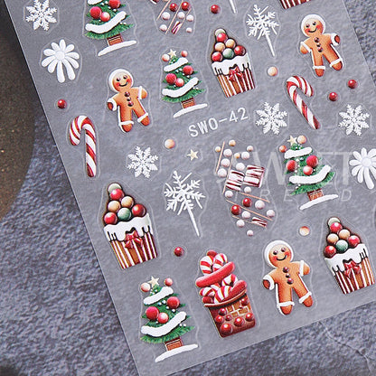 5D Embossed Christmas Nail Stickers Gingerbread Man Snowflake Snowman Penguin Nail Decal Autumn Winter Nail Supplies Decoration