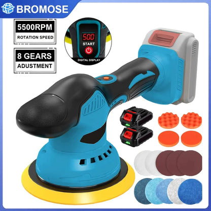 5500RPM Cordless Polisher 8 Gears Rechargeable Car Polishing Machine Electric Rotary Tool For Makita 18V Battery