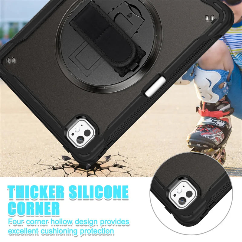 For iPad Pro 11 12.9 13 inch 2024 Case Shockproof Cover iPad Air 11 4th 5th 10 10th 10.9 10.2 9/8/7th 11th Generation Case+Strap