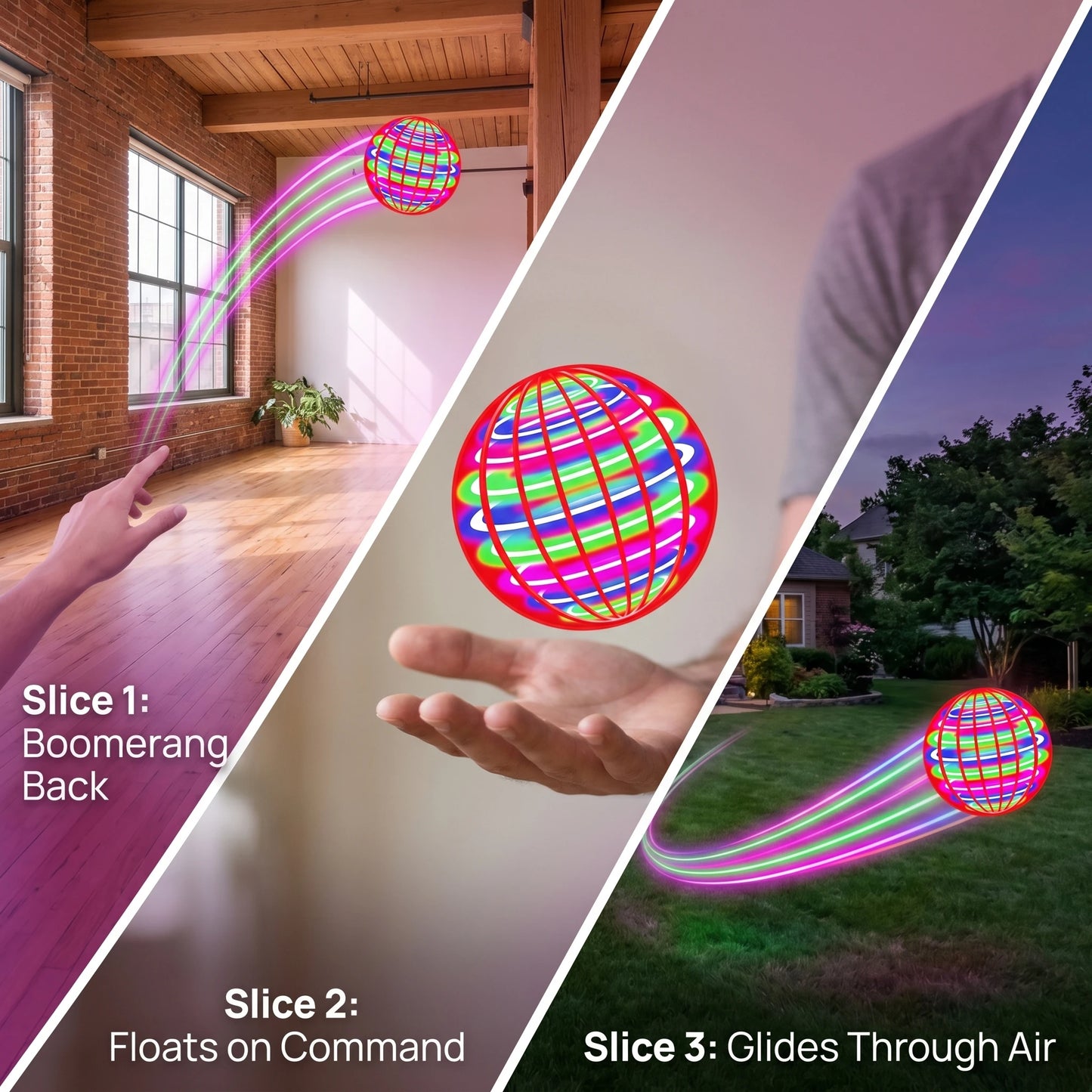 Pro Magic Flying Suspension Ball with Color LED & Auto 360° Gyro Spinner, Anti-Gravity Hover Orb, Outdoor Toy for Teens & Adults