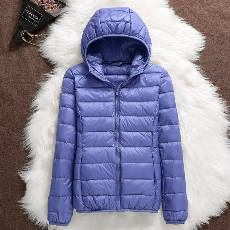 15 Colors Women Hooded Puffer Jackets 2023 New Spring Winter 90% White Duck Down Female Coats Ultralight Packable Casual Parkas