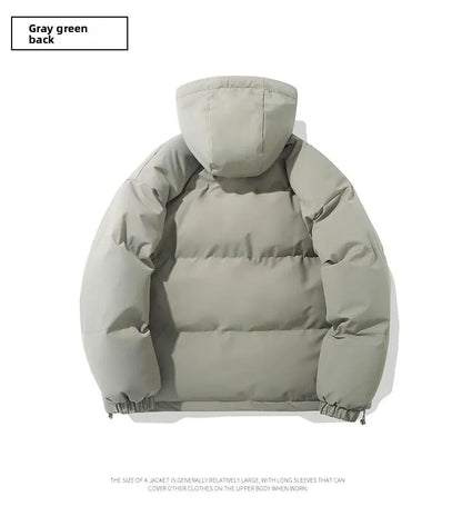 American fashion brand down jacket men's winter new solid color warm hooded bread suit cotton jacket thickened loose jacket