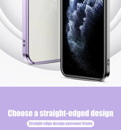 Luxury Plating Square Frame Silicone Transparent Case on For iPhone 11 12 13 14 15 Pro Max X XR XS Max 7 Plus Clear Back Cover