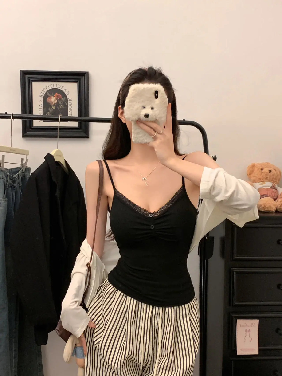 Pure Desire Sexy Lace Splice Strap Vest Women's Inner Wear Slimming Matching Top Trendy Tube Top Cotton Blend Elastic Fiber