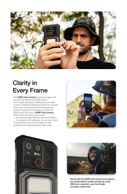 AGM G3 5G Rugged Phone 24GB(12+12) 512GB Wireless Charging 10000mAh Phone 6.72' 120Hz Dimensity 7300 Android15 Camping Light