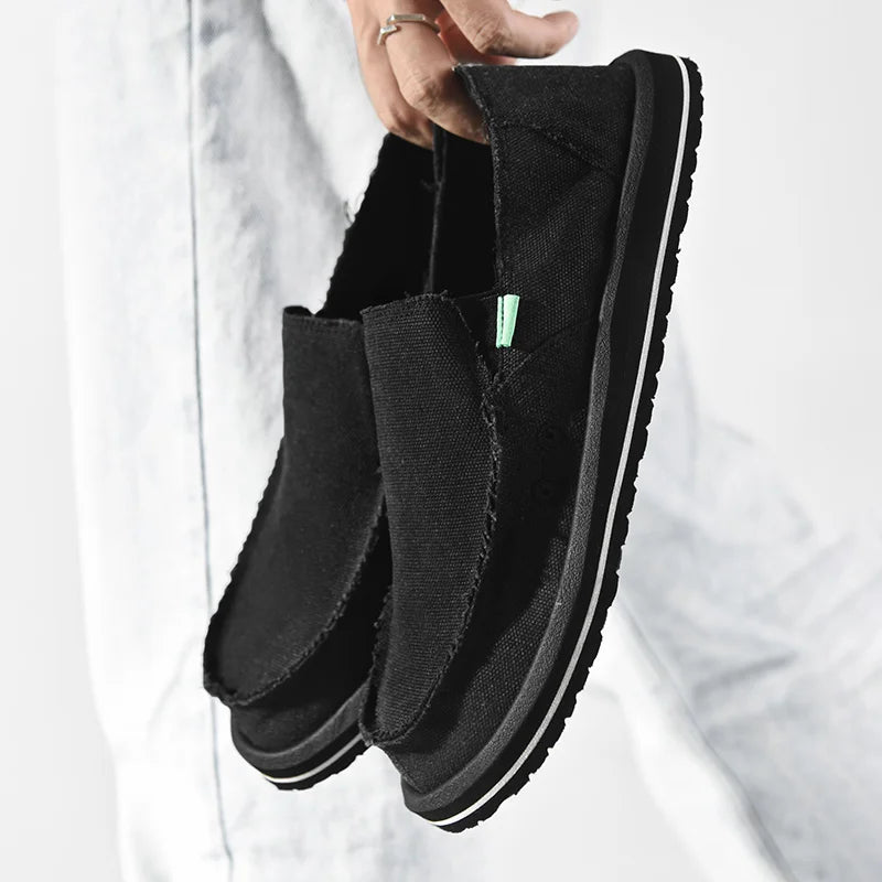 2025 New Spring Handmade Canvas Casual Men Shoes Design Fashion Sneakers Man Loafers Breathable Low Top Flat Shoes Soft Driving