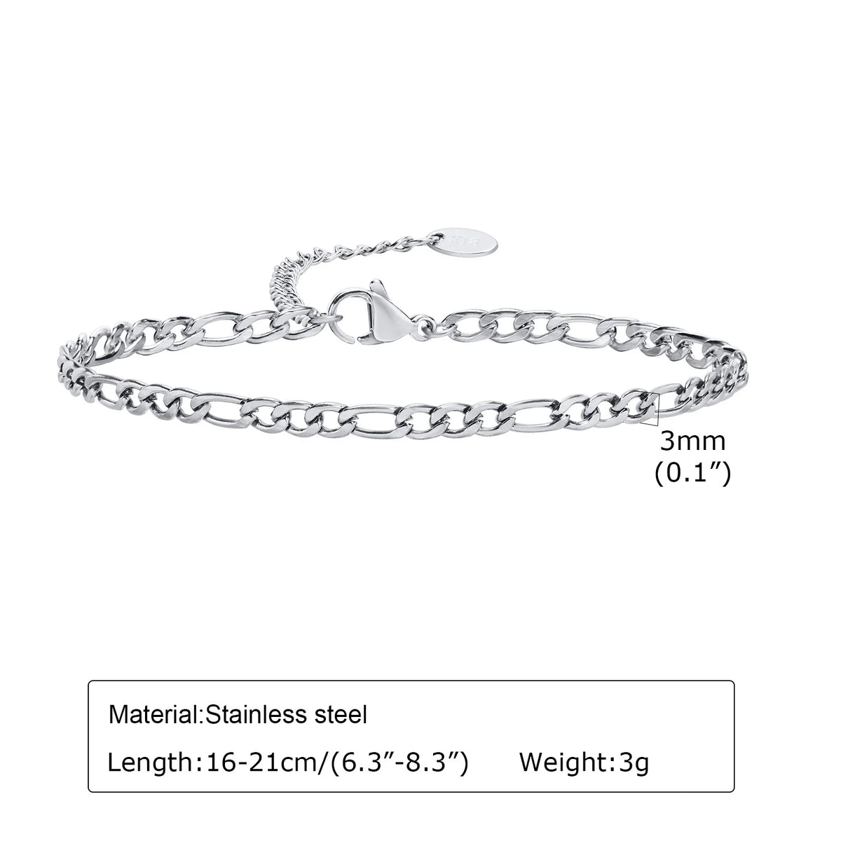 Women Chain Bracelet Silver Color, Stainless Steel Link Stackable Bracelets, Layered Waterproof Gifts