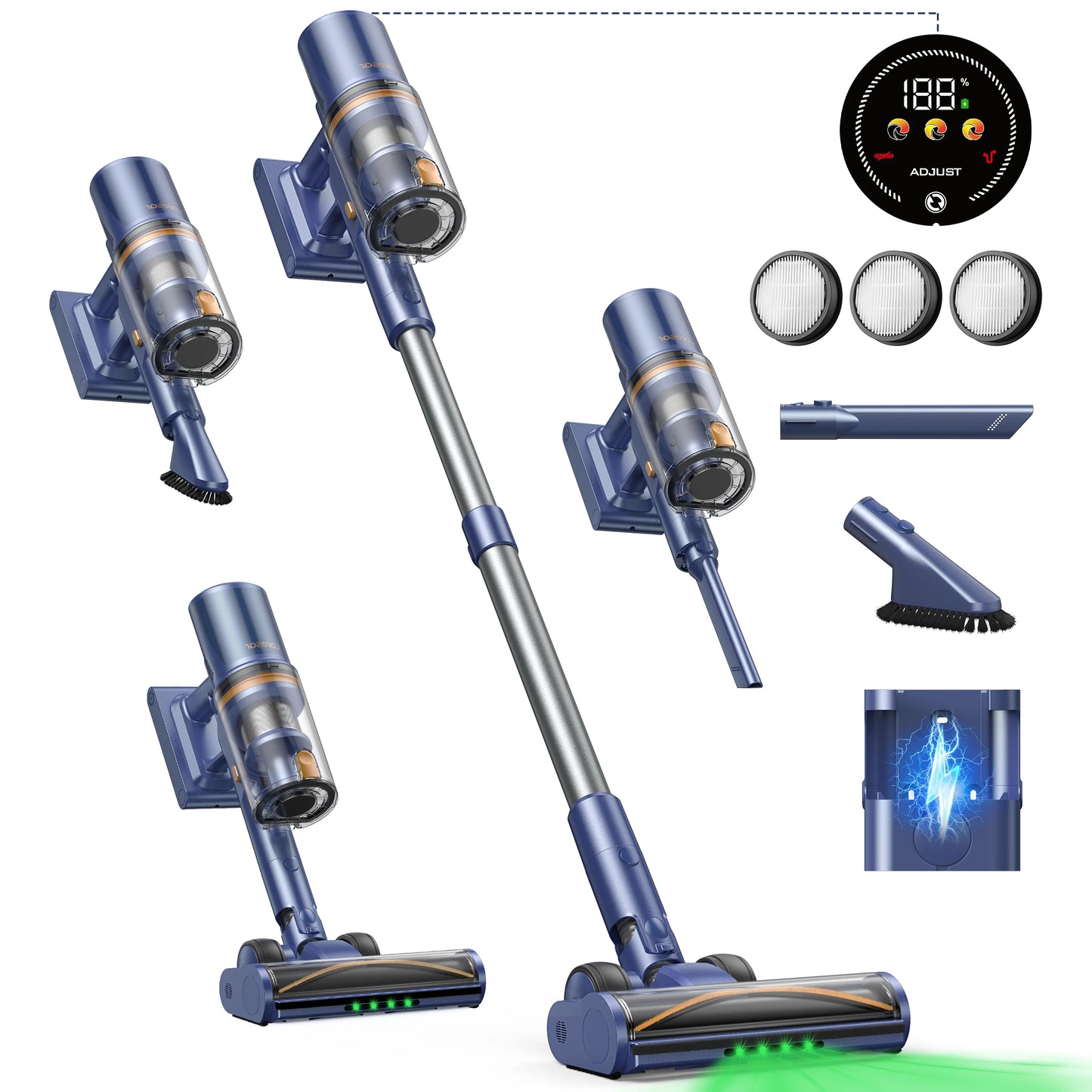 Laresar V11 650W 75000PA Ultra-Strong Cordless Vacuum Cleaner,90 Min Long Runtime,Removable Battery & Smart Display Vacuum