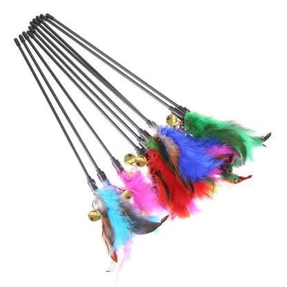5pcs/set Interactive Funny Cat Stick Colorful Feather Cat Game Wand Exquisite Portable Creative Fashion Novelty Pet Cat Supplies