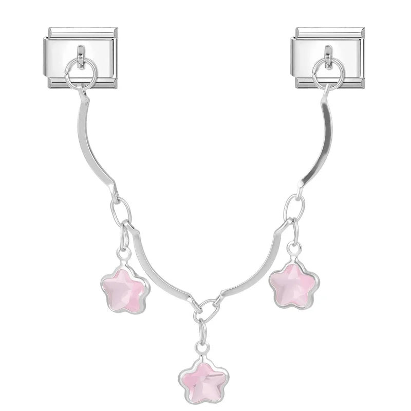 Tassel Chain Butterfly Flowers Star Moon Heart Zircon Italian Charm Links Fit 9mm Bracelet Stainless Steel DIY Jewelry Making