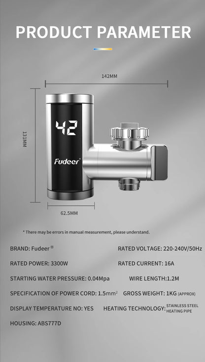 Fudeer Electric Water Heater Kitchen Faucet Conector Instant Hot Water Tap Adapter 220V  Water Heater Bathroom Accessories