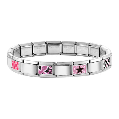 Beautiful Flower Y2K Black Star Dog Heart Pink Italian Charm Link Fit 9mm Stainless Steel Sweet Bracelet Jewelry Making DIY Gift
