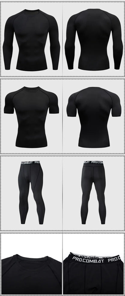 Men's 2/3pcs sets Boxing suit rashguard male kit MMA compression clothing men long-sleeved t-shirt+leggings tracksuit Sport Suit