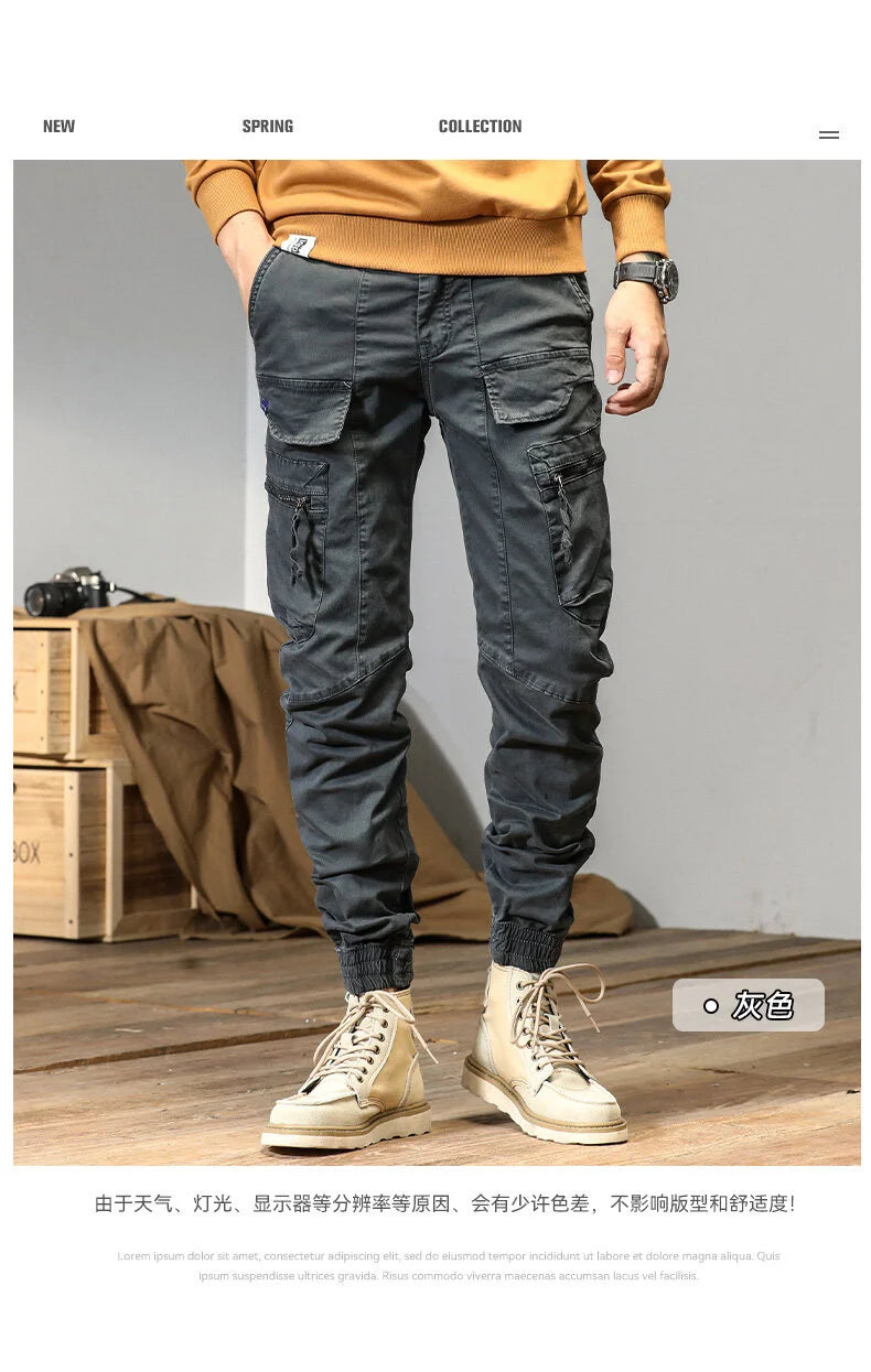 CAAYU Joggers Cargo Pants Men Casual Y2k Multi-Pocket Male Trousers Sweatpants Streetwear Techwear Tactical Track Gray Pants Men