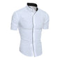 Summer Men's Stand Collar Solid Color Block Short Sleeve Casual Fashion Single Breasted Contrast Shirt