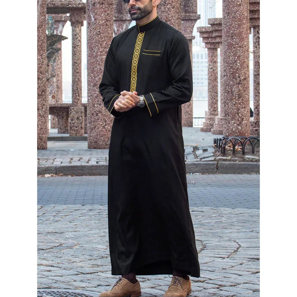 New Muslim Traditional Men's Robe Multi Colored Elegant Ethnic Embroidery Men's Robe Simple Casual Loose Robe
