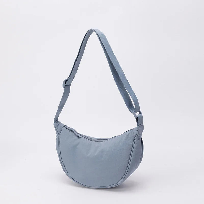 Nylon fabric zipper crossbody bag for men and women, crescent-shaped dumpling bag under the armpits, large capacity