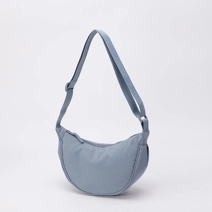 Nylon fabric zipper crossbody bag for men and women, crescent-shaped dumpling bag under the armpits, large capacity